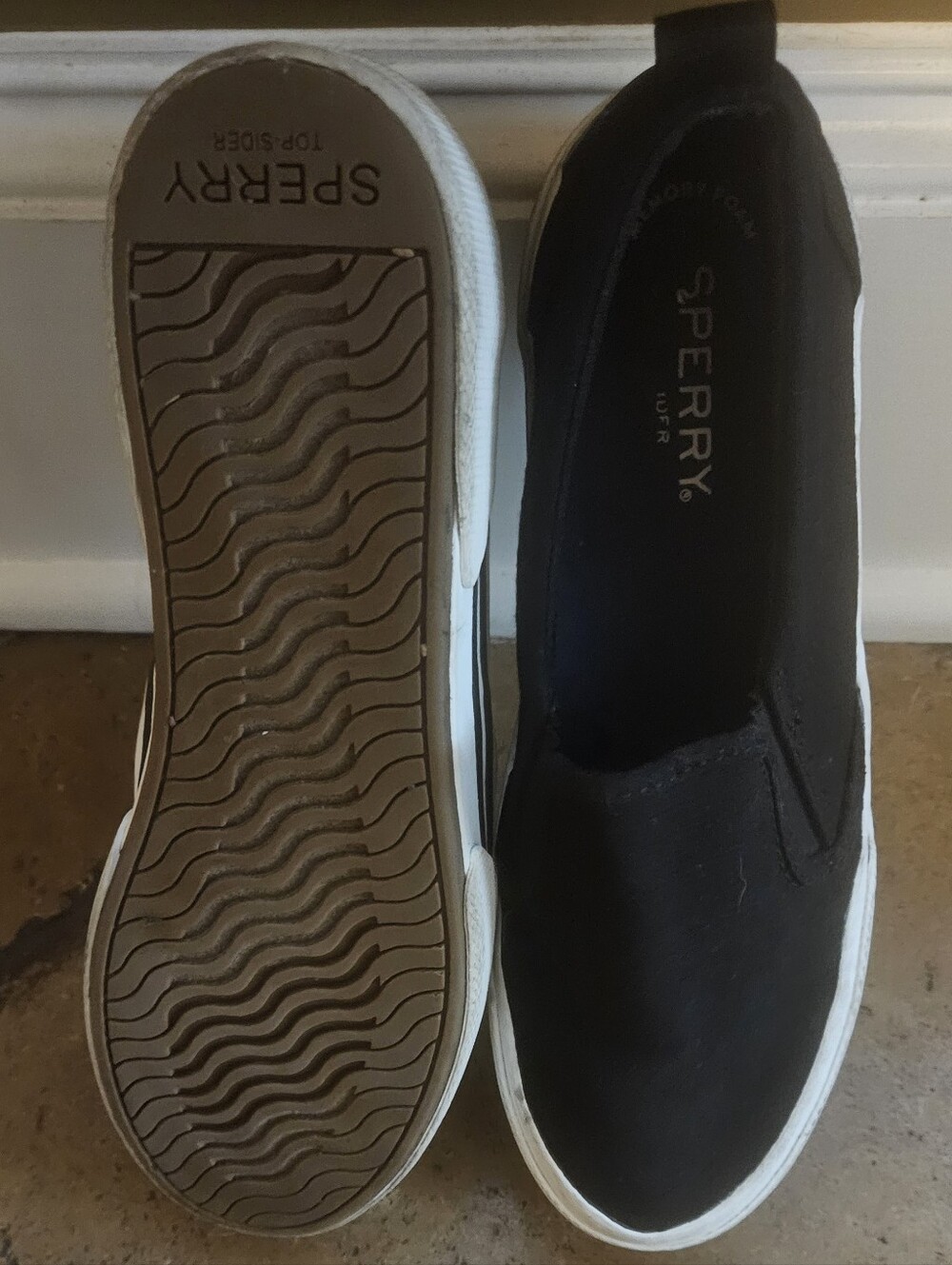 Sperry Black Slip-On Canvas Sneakers with White Soles